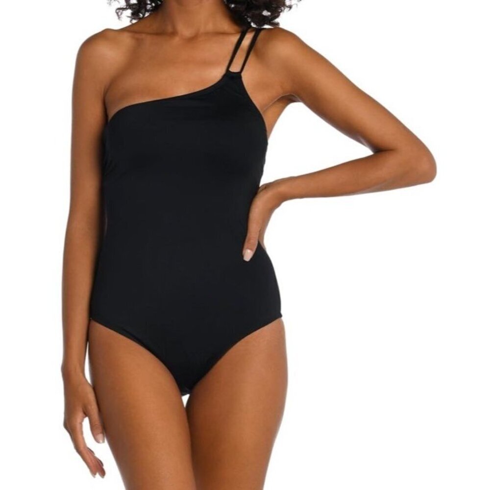 La Blanca Sz 14 Swimsuit One Piece Island Goddess One Shoulder Black Summer